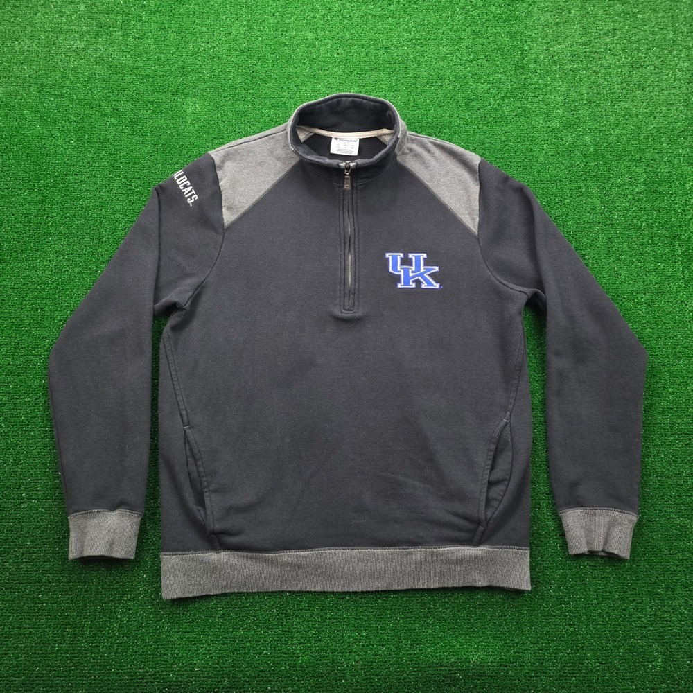 Kentucky Wildcats Sweatshirt Mens Large Black‎ Champion 1/4 Zip Pullover NCAA
